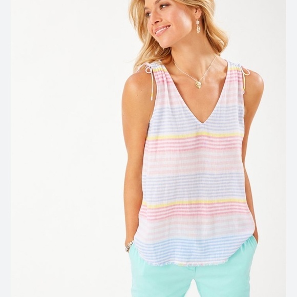 Tommy Bahama Harbour Stripe Shell Tank Top, Linen blend - Picture 1 of 7